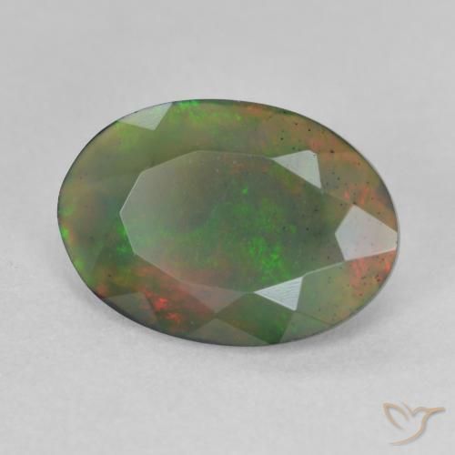 1.67 ct Multicolor Black Opal Stone, Natural Black Opal in Oval Facet Shape for Sale