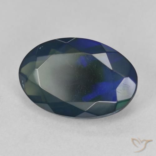 1.75 ct Multicolor Black Opal Stone, Natural Black Opal in Oval Facet Shape for Sale
