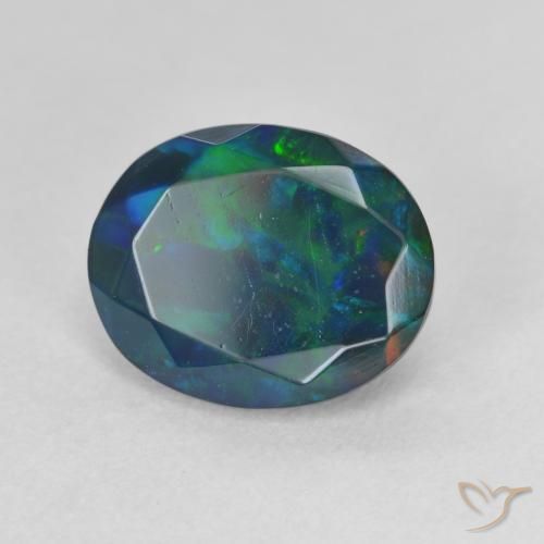 1.63 ct Multicolor Black Opal Stone, Natural Black Opal in Oval Facet Shape for Sale