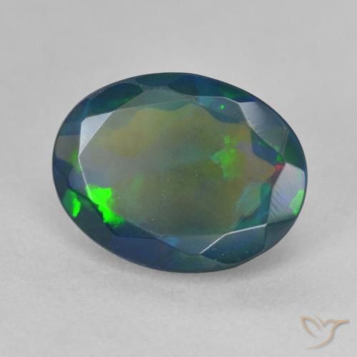 2.30 ct Multicolor Black Opal Stone, Natural Black Opal in Oval Facet Shape for Sale