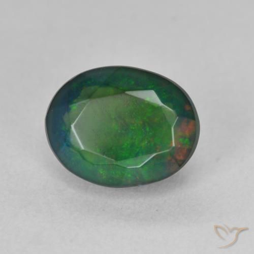 1.43 ct Multicolor Black Opal Stone, Natural Black Opal in Oval Facet Shape for Sale