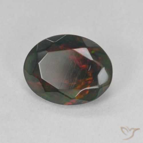 1.19 ct Multicolor Black Opal Stone, Natural Black Opal in Oval Facet Shape for Sale
