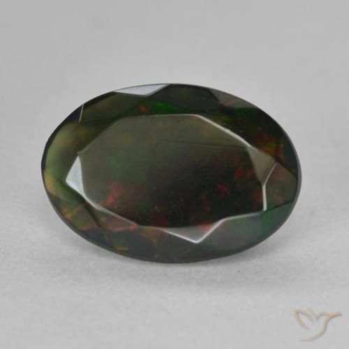 1.44 ct Multicolor Black Opal Stone, Natural Black Opal in Oval Facet Shape for Sale