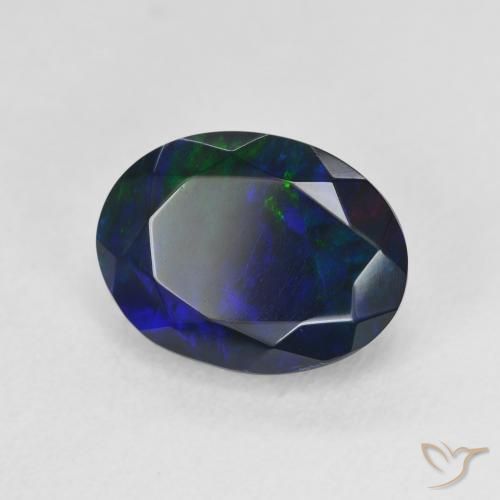 2.18 ct Multicolor Black Opal Stone, Natural Black Opal in Oval Facet Shape for Sale