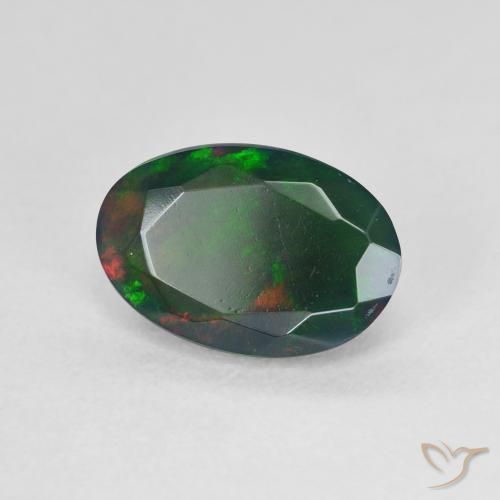 1.66 ct Multicolor Black Opal Stone, Natural Black Opal in Oval Facet Shape for Sale