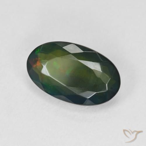 2.10 ct Multicolor Black Opal Stone, Natural Black Opal in Oval Facet Shape for Sale