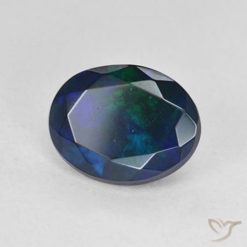 1.66 ct Multicolor Black Opal Stone, Natural Black Opal in Oval Facet Shape for Sale