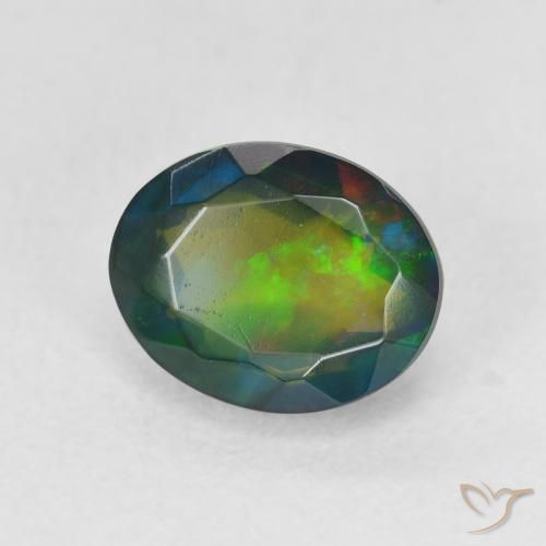 1.60 ct Multicolor Black Opal Stone, Natural Black Opal in Oval Facet Shape for Sale