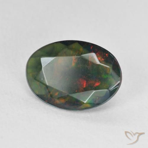 1.74 ct Multicolor Black Opal Stone, Natural Black Opal in Oval Facet Shape for Sale
