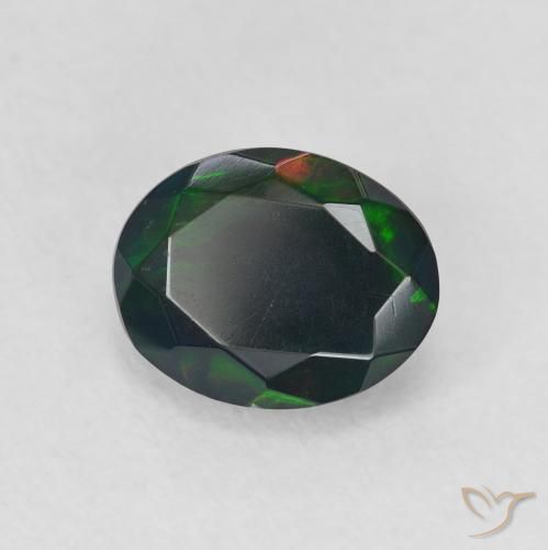 0.92 ct Multicolor Black Opal Stone, Natural Black Opal in Oval Facet Shape for Sale