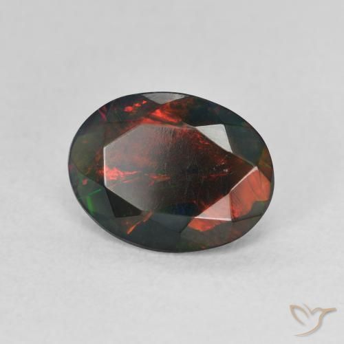 1.19 ct Multicolor Black Opal Stone, Natural Black Opal in Oval Facet Shape for Sale