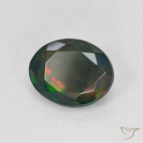 1.17 ct Multicolor Black Opal Stone, Natural Black Opal in Oval Facet Shape for Sale