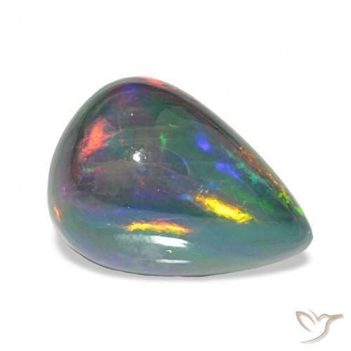 7.46 ct Multicolor Black Opal Stone, Natural Black Opal in Pear Cabochon Shape for Sale