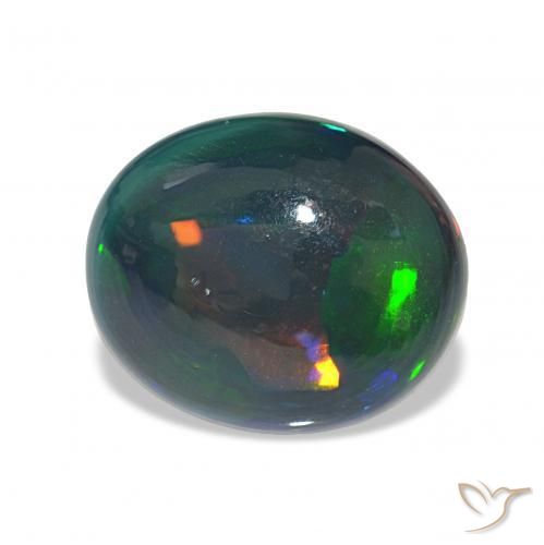 8.10 ct Multicolor Black Opal Stone, Natural Black Opal in Oval Cabochon Shape for Sale