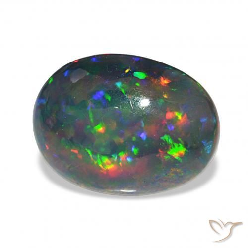 7.80 ct Multicolor Black Opal Stone, Natural Black Opal in Oval Cabochon Shape for Sale