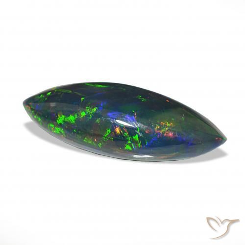 11.33 ct Multicolor Black Opal Stone, Natural Black Opal in Marquise Cabochon Shape for Sale