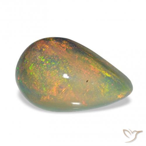 3.98 ct Multicolor Black Opal Stone, Natural Black Opal in Pear Cabochon Shape for Sale