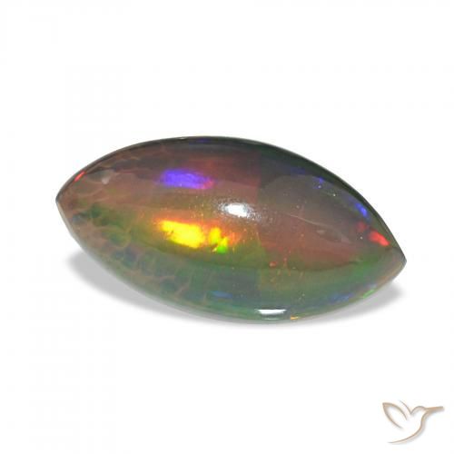 3.55 ct Multicolor Black Opal Stone, Natural Black Opal in Marquise Cabochon Shape for Sale
