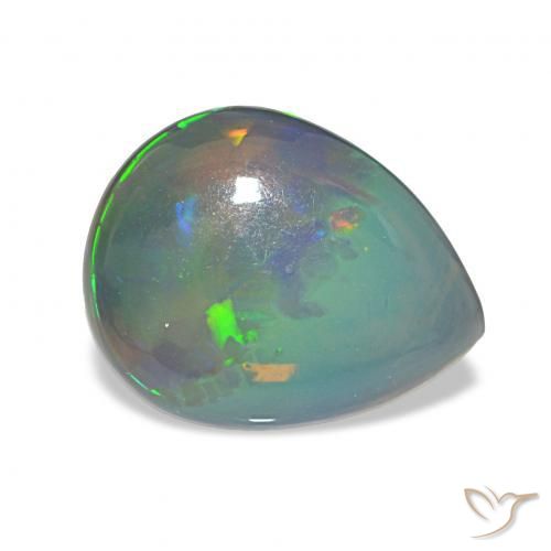 3.26 ct Multicolor Black Opal Stone, Natural Black Opal in Pear Cabochon Shape for Sale