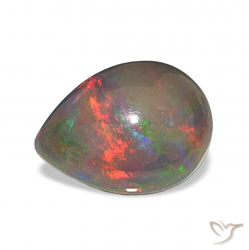 2.65 ct Multicolor Black Opal Gemstone, Black Opal Gem in Pear Cabochon Shape for Sale.