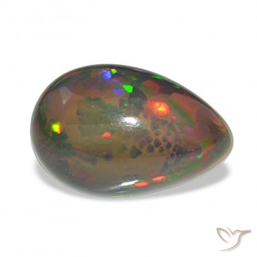 3.78 ct Multicolor Black Opal Stone, Natural Black Opal in Pear Cabochon Shape for Sale