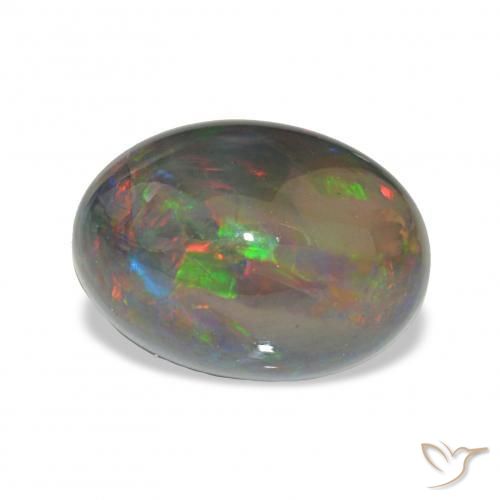 3.96 ct Multicolor Black Opal Stone, Natural Black Opal in Oval Cabochon Shape for Sale