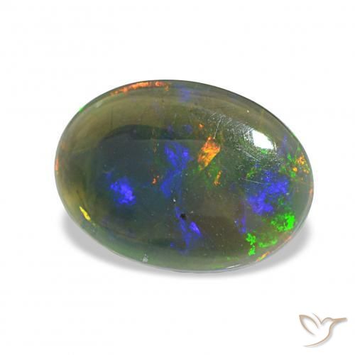 1.61 ct Multicolor Black Opal Stone, Natural Black Opal in Oval Cabochon Shape for Sale