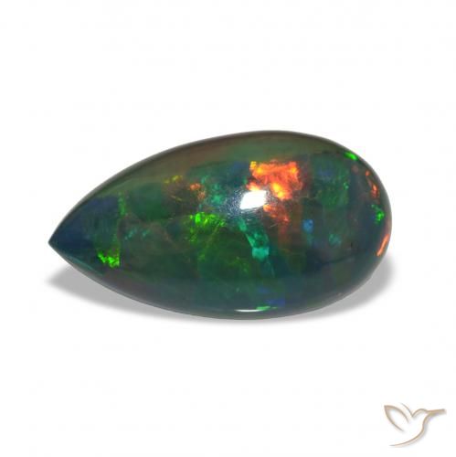 6.81 ct Multicolor Black Opal Gemstone, Black Opal Gem in Pear Cabochon Shape for Sale.