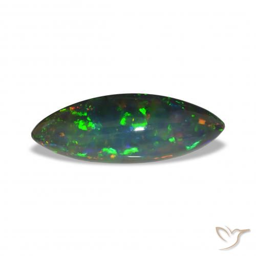 5.24 ct Multicolor Black Opal Gemstone, Black Opal Gem in Marquise Cabochon Shape for Sale.