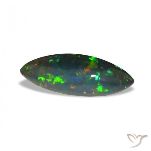 5.24 ct Multicolor Black Opal Stone, Natural Black Opal in Marquise Cabochon Shape for Sale