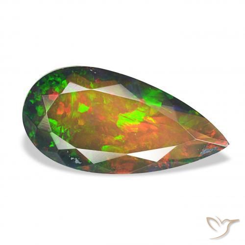 2.45 ct Multicolor Black Opal Stone, Natural Black Opal in Pear Facet Shape for Sale