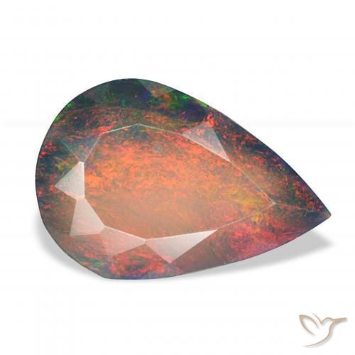 2.89 ct Multicolor Black Opal Stone, Natural Black Opal in Pear Facet Shape for Sale