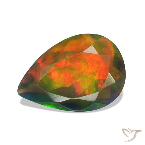1.75 ct Multicolor Black Opal Gemstone, Black Opal Gem in Pear Facet Shape for Sale.