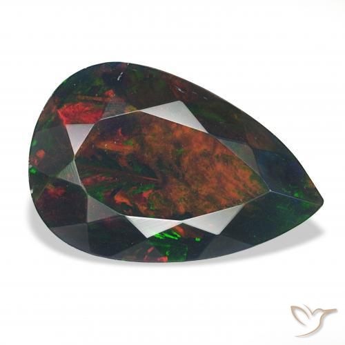 6.18 ct Multicolor Black Opal Stone, Natural Black Opal in Pear Facet Shape for Sale