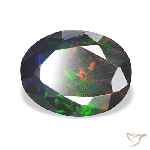 2.11 ct Multicolor Black Opal Stone, Natural Black Opal in Oval Facet Shape for Sale