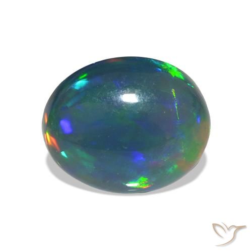 1.23 ct Multicolor Black Opal Gemstone, Black Opal Gem in Oval Cabochon Shape for Sale.
