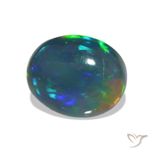 1.23 ct Multicolor Black Opal Stone, Natural Black Opal in Oval Cabochon Shape for Sale