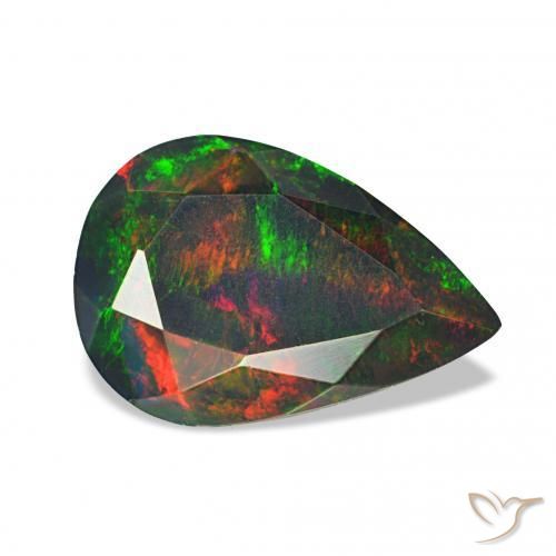 1.16 ct Multicolor Black Opal Stone, Natural Black Opal in Pear Facet Shape for Sale