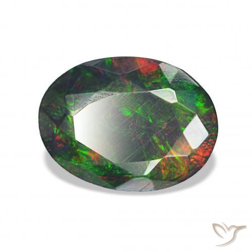 1.60 ct Multicolor Black Opal Stone, Natural Black Opal in Oval Facet Shape for Sale