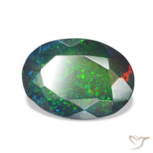 1.36 ct Multicolor Black Opal Stone, Natural Black Opal in Oval Facet Shape for Sale