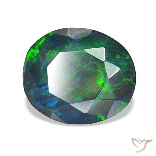 1.82 ct Multicolor Black Opal Stone, Natural Black Opal in Oval Facet Shape for Sale