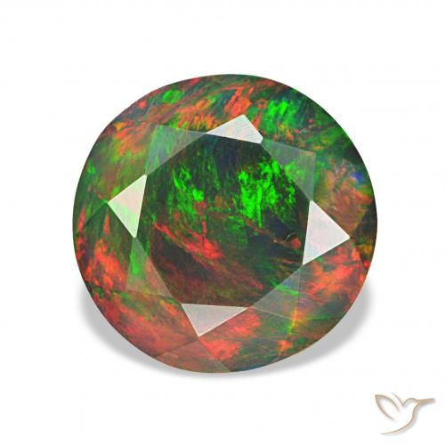 1.47 ct Multicolor Black Opal Gemstone, Black Opal Gem in Round Facet Shape for Sale.