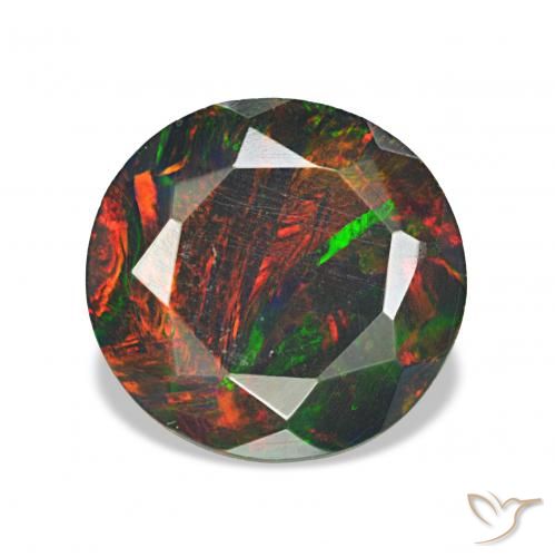 1.41 ct Multicolor Black Opal Gemstone, Black Opal Gem in Round Facet Shape for Sale.