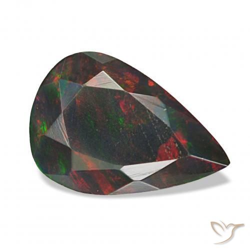 1.38 ct Multicolor Black Opal Gemstone, Black Opal Gem in Pear Facet Shape for Sale.