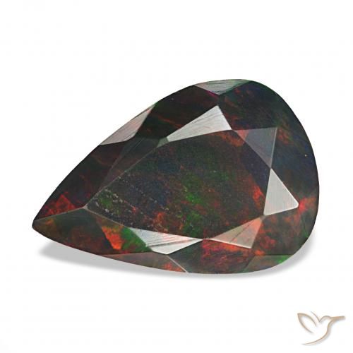 1.38 ct Multicolor Black Opal Stone, Natural Black Opal in Pear Facet Shape for Sale