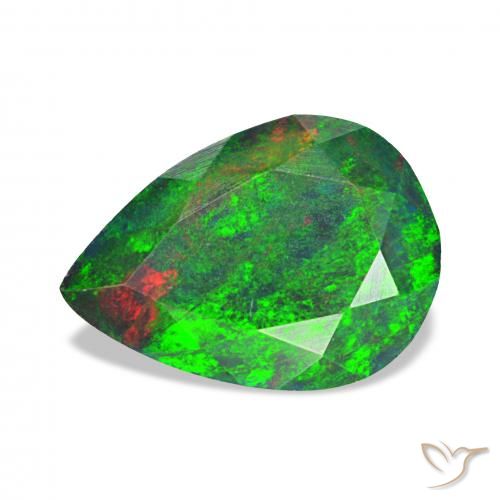 1.35 ct Multicolor Black Opal Gemstone, Black Opal Gem in Pear Facet Shape for Sale.