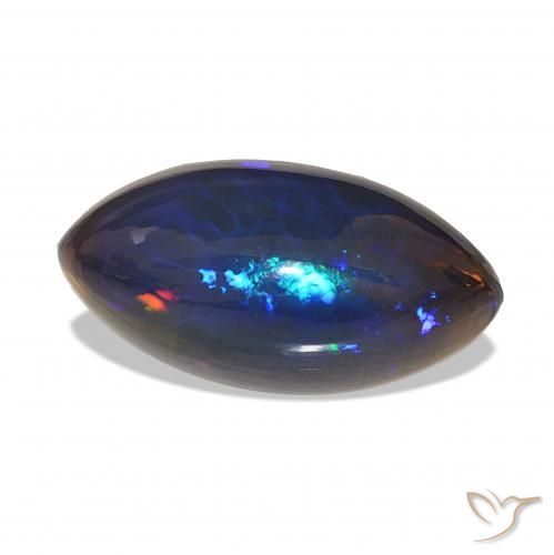 6.01 ct Multicolor Black Opal Stone, Natural Black Opal in Marquise Cabochon Shape for Sale