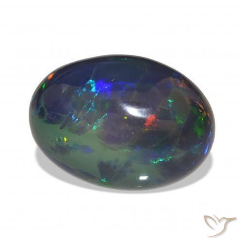 7.19 ct Multicolor Black Opal Stone, Natural Black Opal in Oval Cabochon Shape for Sale