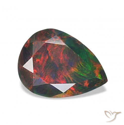0.98 ct Multicolor Black Opal Stone, Natural Black Opal in Pear Facet Shape for Sale