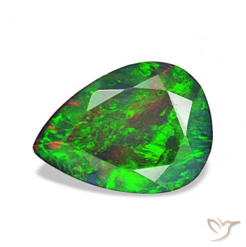 1.23 ct Multicolor Black Opal Gemstone, Black Opal Gem in Pear Facet Shape for Sale.